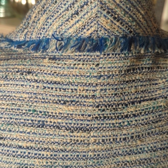 Etcetera Lux Blue Tweed Fringed Cropped Shorter 3/4 Jacket Blazer Sz 6 - Picture 4 of 12